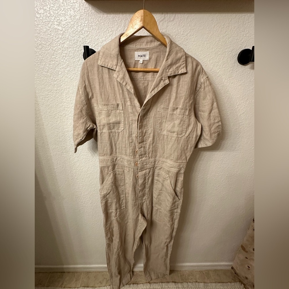 MATE The Label 100% Linen Jumpsuit Size Small Cream - Picture 3 of 8
